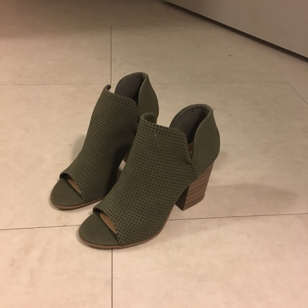 Olive green peep toe booties